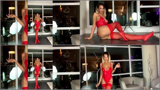 Goddess Worship –  Princess Mindys Findom humiliation – Shiny red devil body suit humiliating men and AROMA SNIFFERS Instructions