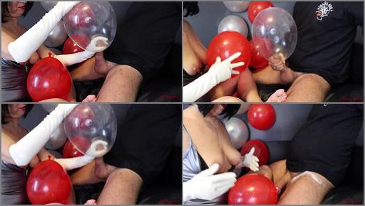 Sperm – Condom Balloon Handjob with Long Latex Gloves, Cum in and on