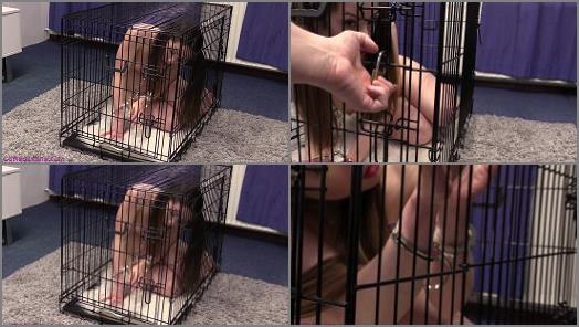 Caged – Cuffed Teens – Adele – pet play in the small cage