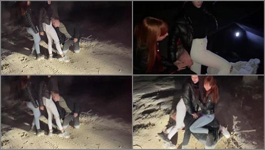Double Domination – PPF – Bratty Girls Roughly Public Dominate An Enslaved Guy Outdoor Night