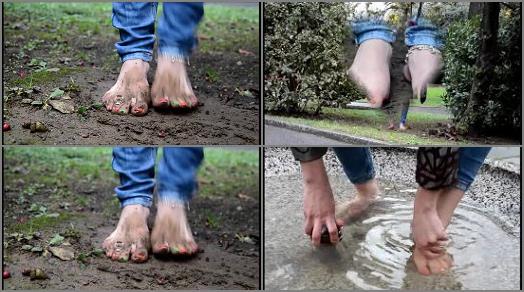 Messy feet – Barefoot Urban Girls – RED-X barefoot in mud and icy water