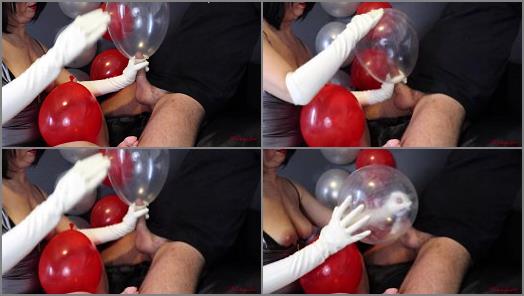 Milking – Condom Balloon Handjob with Long Latex Gloves, Cum in and on