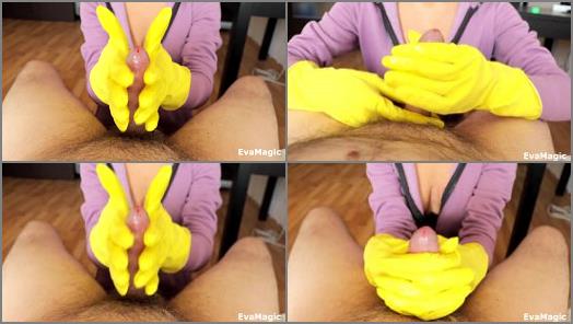 Sperm –  EvaMagic – Mistress Milking Cock – Yellow Latex Gloves Femdom Handjob