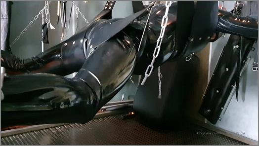 Bondage – Mistress Patricia – Treating The Helpless Hanging Rubber Object