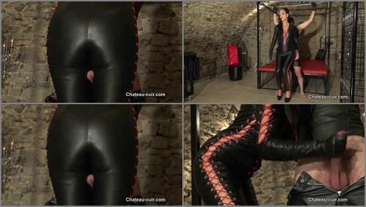 Handjob –  Chateau-Cuir – Bound, teased and denied leather slave part 2 –  Fetish Liza